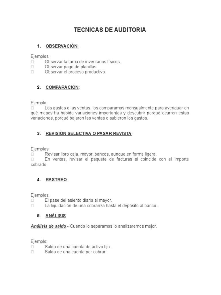 Tecnicas De Auditoria Pdf Economias Business