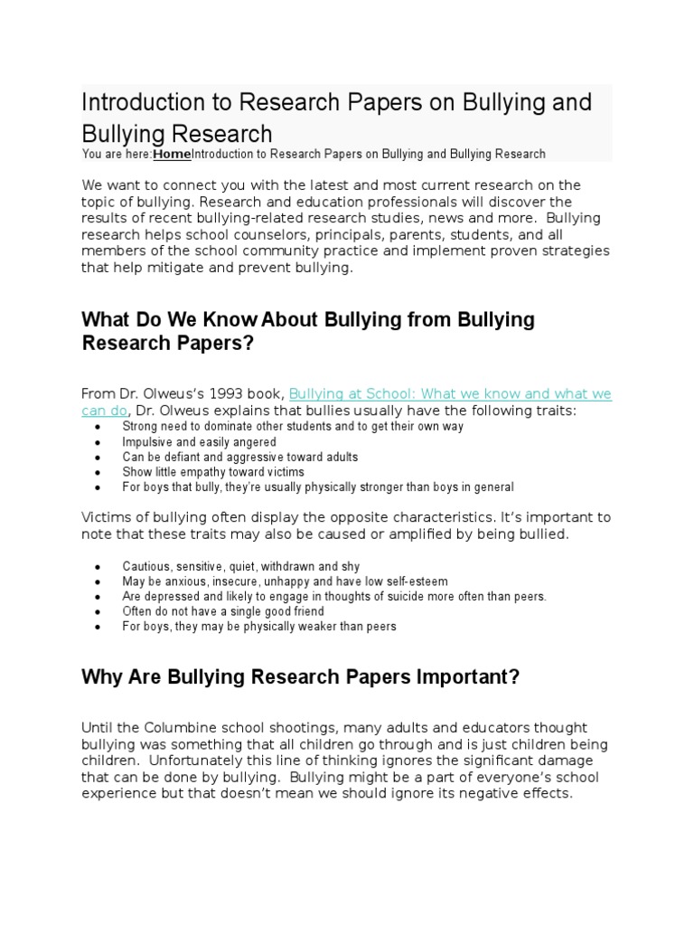 foreign literature in research about bullying