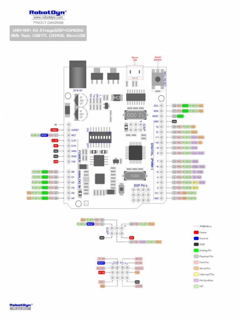 PINOUT 0G 00005215 UNO+WiFi R3 AT328 ESP8266 CH340G PDF | PDF