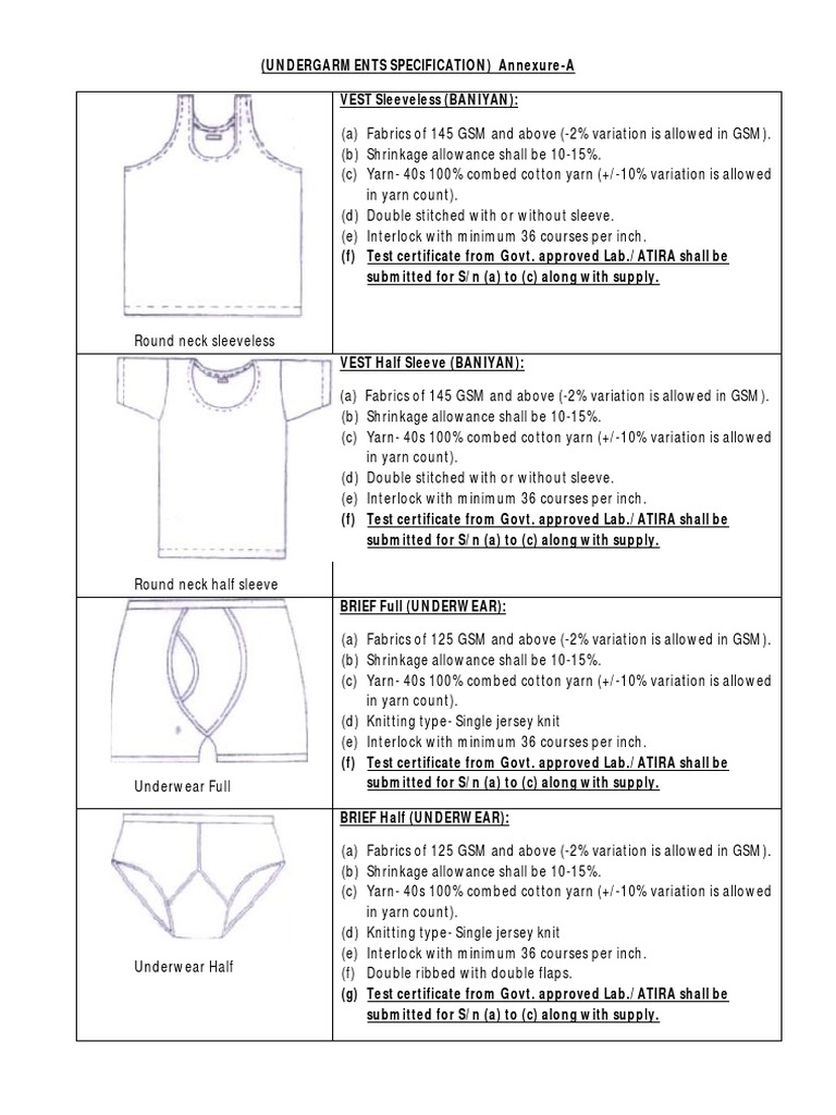 Innerwear Fabric Specifications | PDF | Undergarment | Knitting