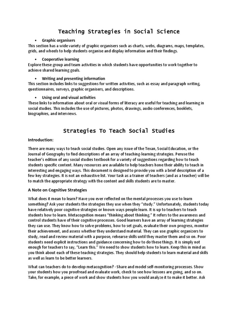 Effective Social Science Teaching Strategies | PDF | Metacognition ...