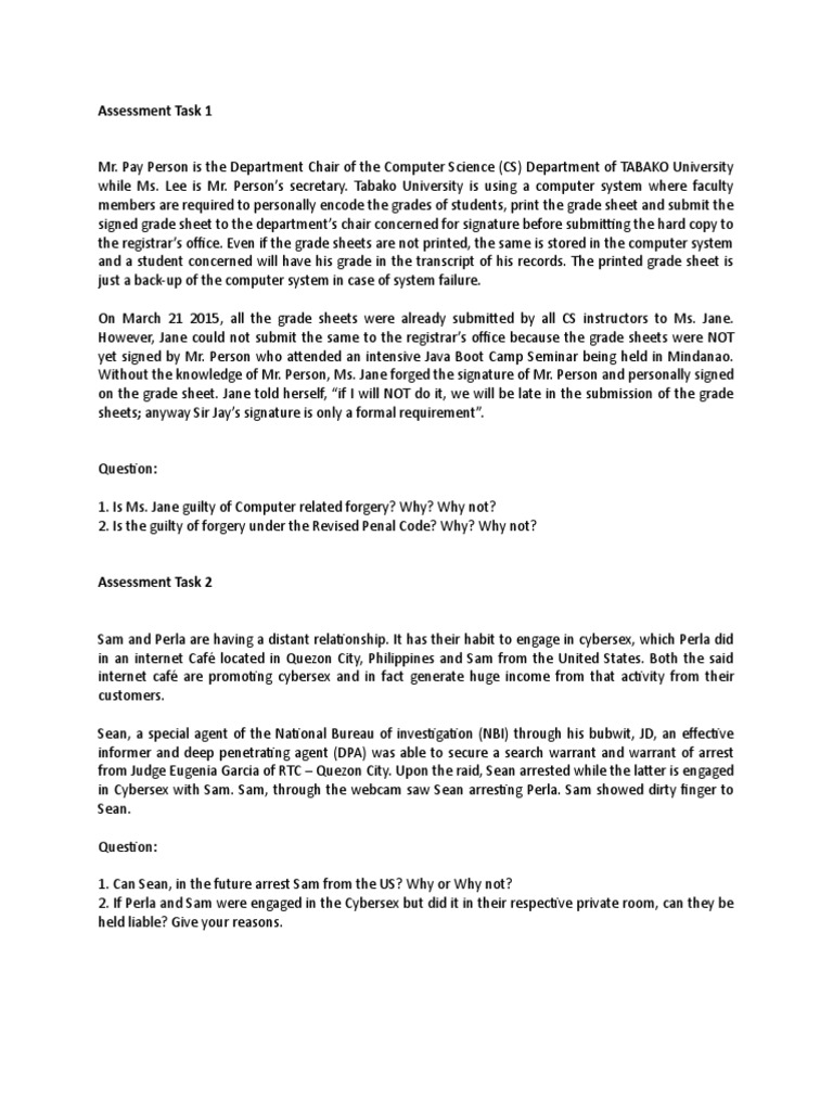 Assessment Task Computer Hackers And The Cybercrime Law