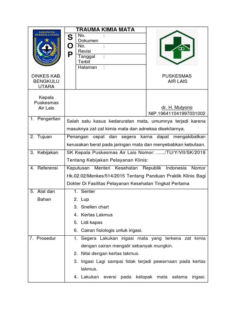 Sop Trauma Kimia Mata..... | PDF | Hukum | Kesehatan Holistik
