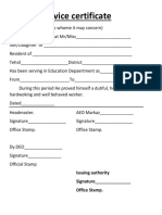 Service Certificate: Issuing Authority Signature - Office Stamp