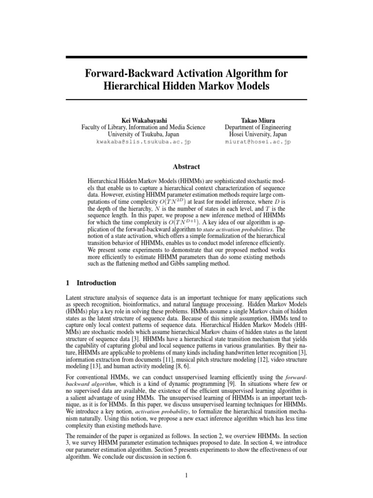 Forward-Backward Activation Algorithm For Hierarchical Hidden Markov ...