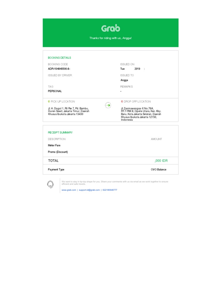 Grab Receipt Summary for Your Ride | PDF