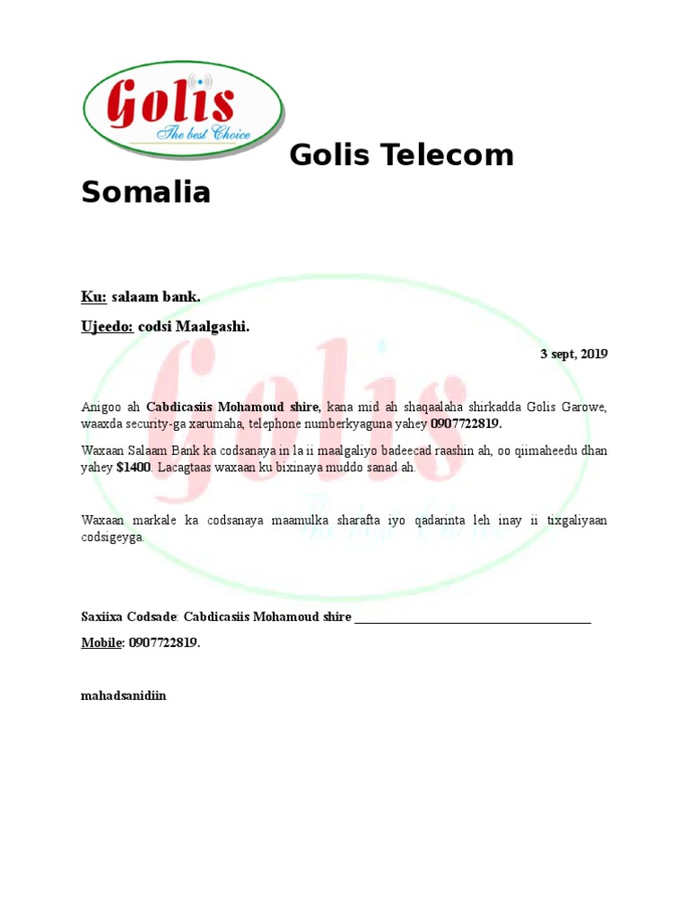 Golis Telecom Investment Request | PDF | Finance & Money Management