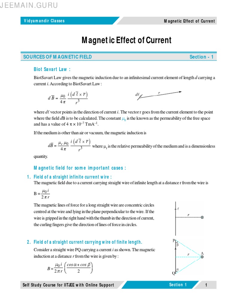 Magnetic Effect of Current for IITJEE | PDF | Magnetic Field | Torque