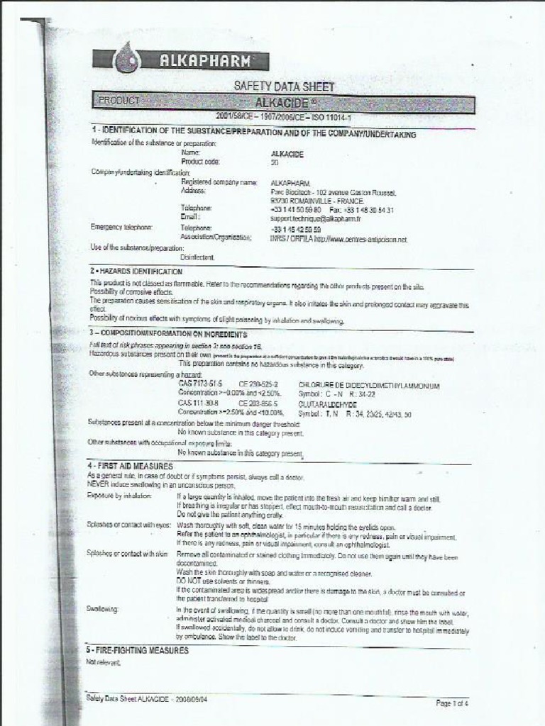MSDS Alkacide PDF | PDF