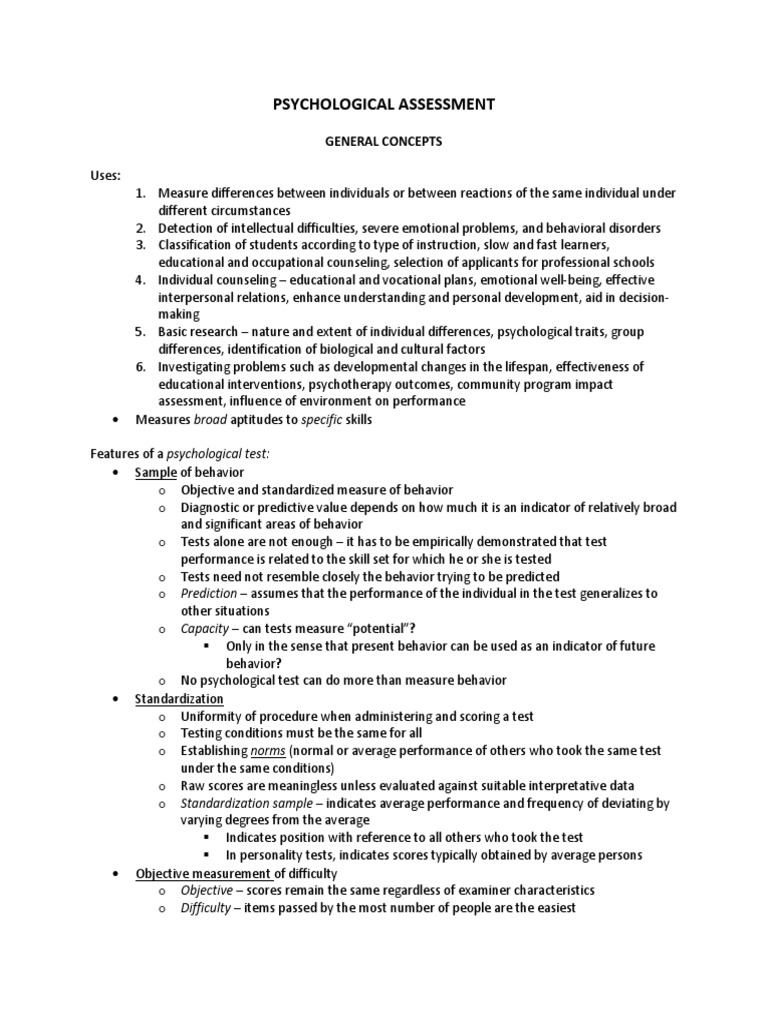 PSYCHOLOGICAL ASSESSMENT Reviewer PDF | PDF | Intelligence Quotient ...