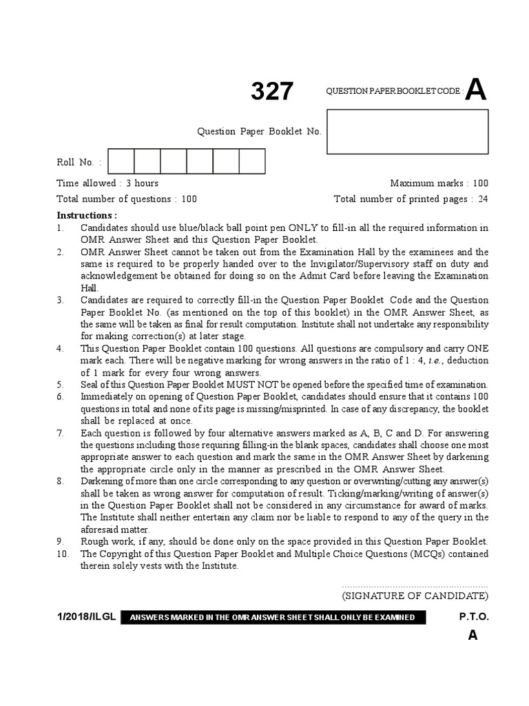 Instructions:: Question Paper Booklet Code | PDF | Strike Action ...