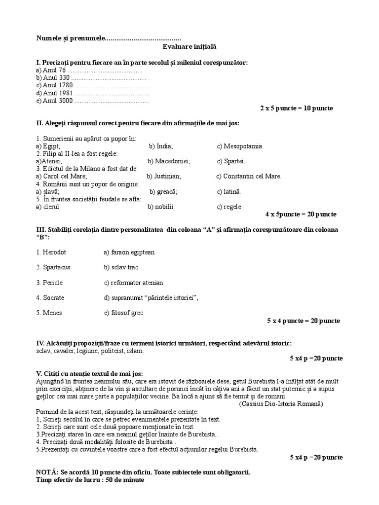 Test Initial Cls. VI | PDF
