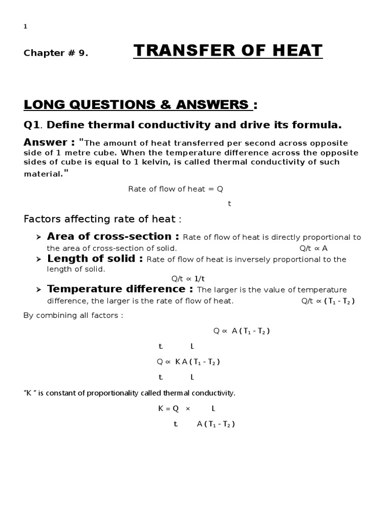 Transfer of Heat: Long Questions &amp; Answers | PDF | Heat Transfer | Greenhouse Effect