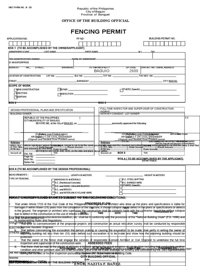 Fencing Permit PDF Specification (Technical Standard) Economic