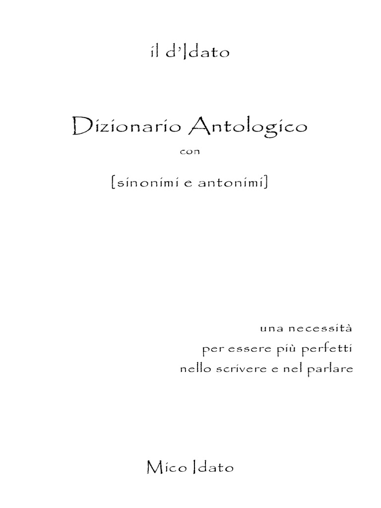 Andiamo A Studiare Il Bellissimo Dizionario Di Sinonimi | PDF