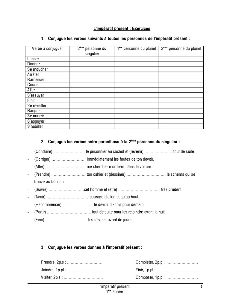 Exercices Sur L impératif Présent 6ème à Imprimer 090707084044feuilles Eleves Exercices 2 | PDF | Morphologie linguistique |  Grammaire