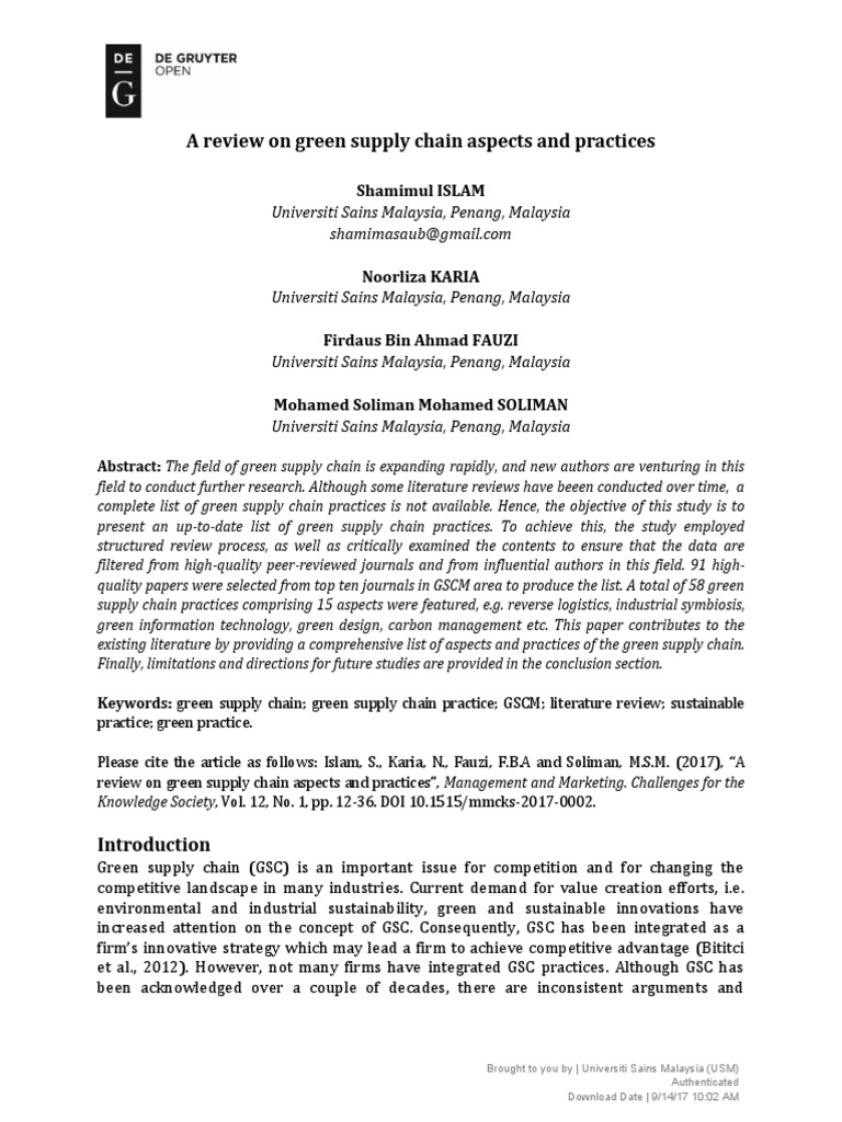 Green Supply Chain Practices Review | PDF | Logistics | Recycling