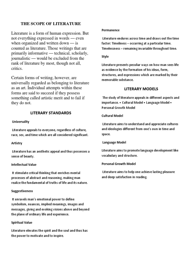 The Scope of Literature Literary Models PDF Time Philosophical
