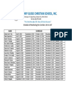 Henry Gusse Christian School, Inc.: Schedule of Monitoring The Corridors 101 To 107