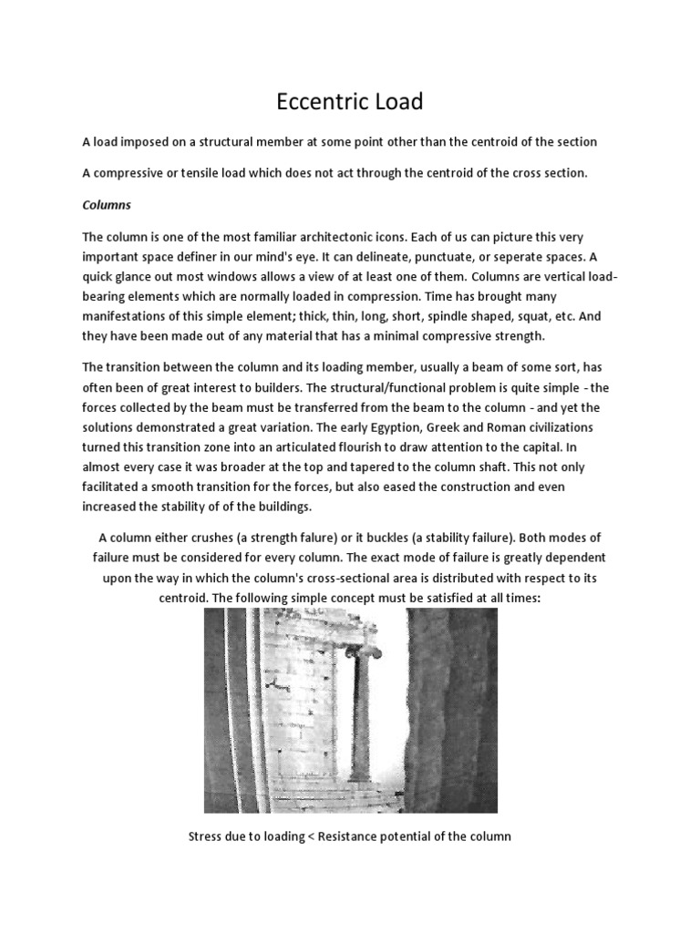 Eccentric Load PDF PDF Buckling Column