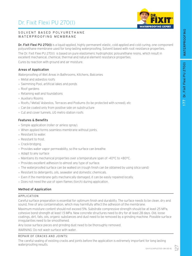 DR Fixit Flexi Pu 270 I PDF | PDF | Concrete | Chemistry