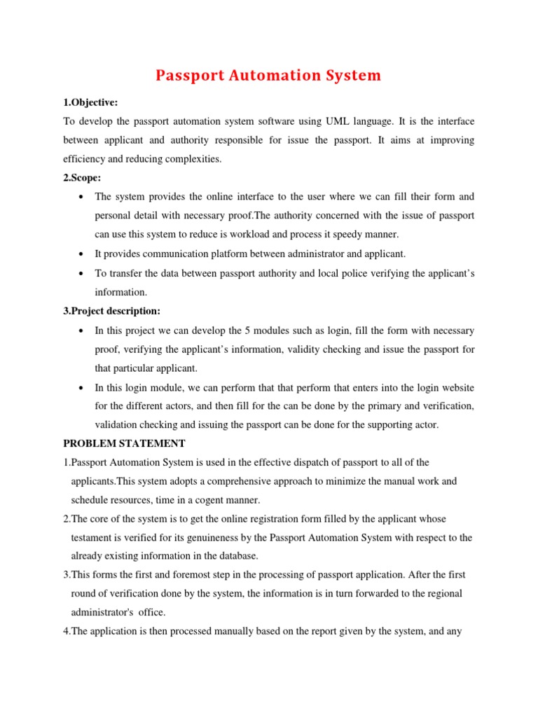 Passport Automation System PDF Use Case Authentication