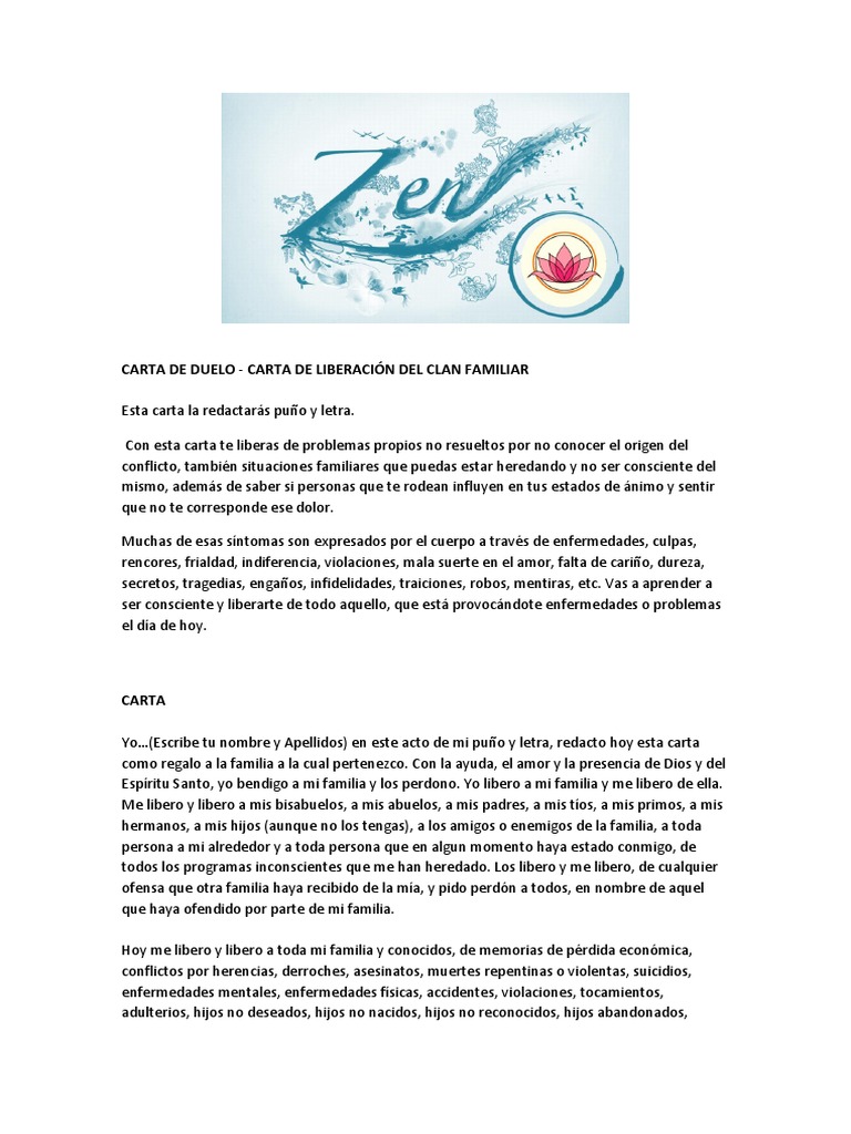 Carta De Duelo  Carta De Liberación Del Clan Familiar  Violencia  Amor
