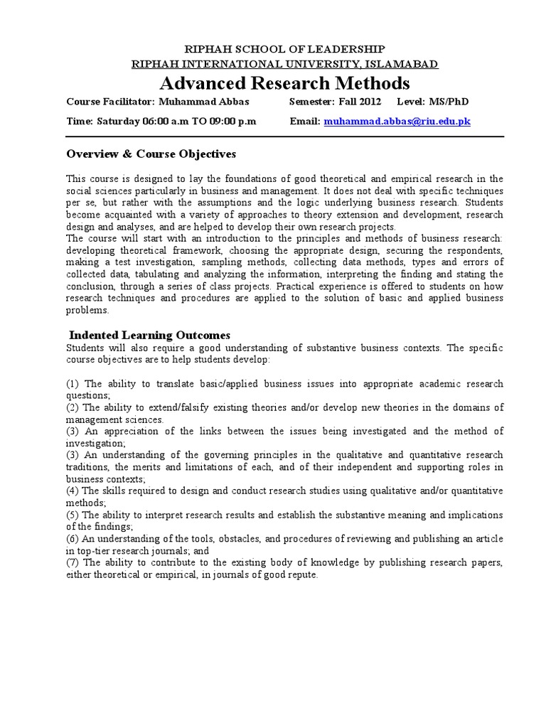 Advanced Business Research Methods Course | PDF | Academic Journal ...