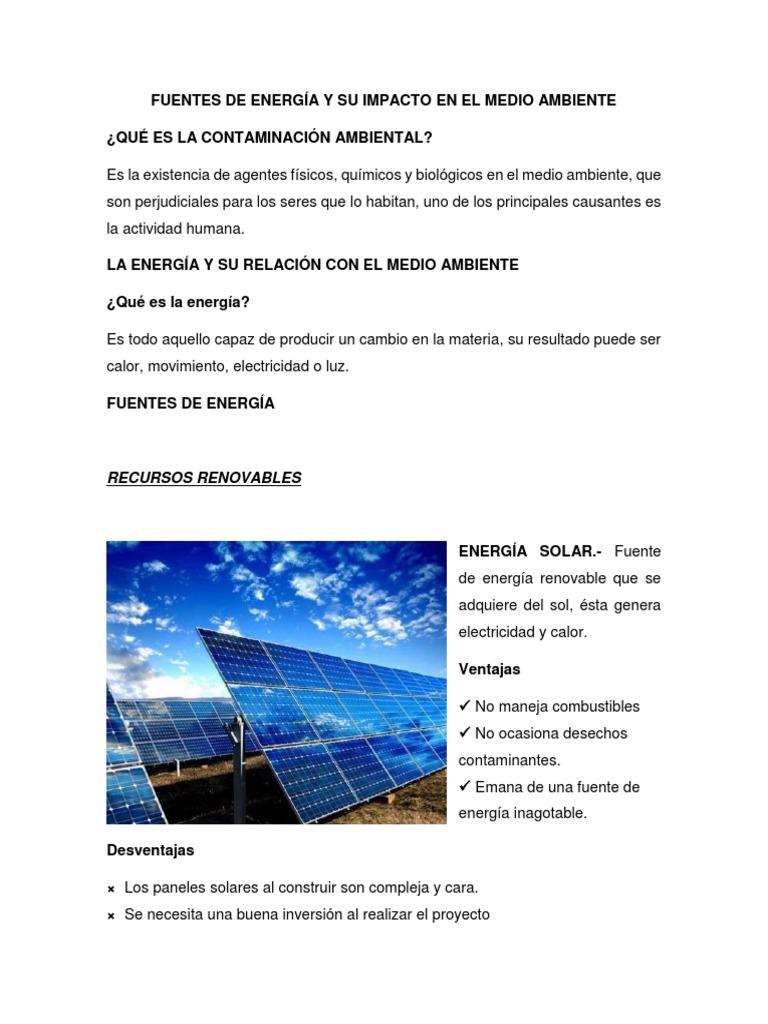 Fuentes de Energía y Su Impacto en El Medio Ambiente | PDF | Energía ...