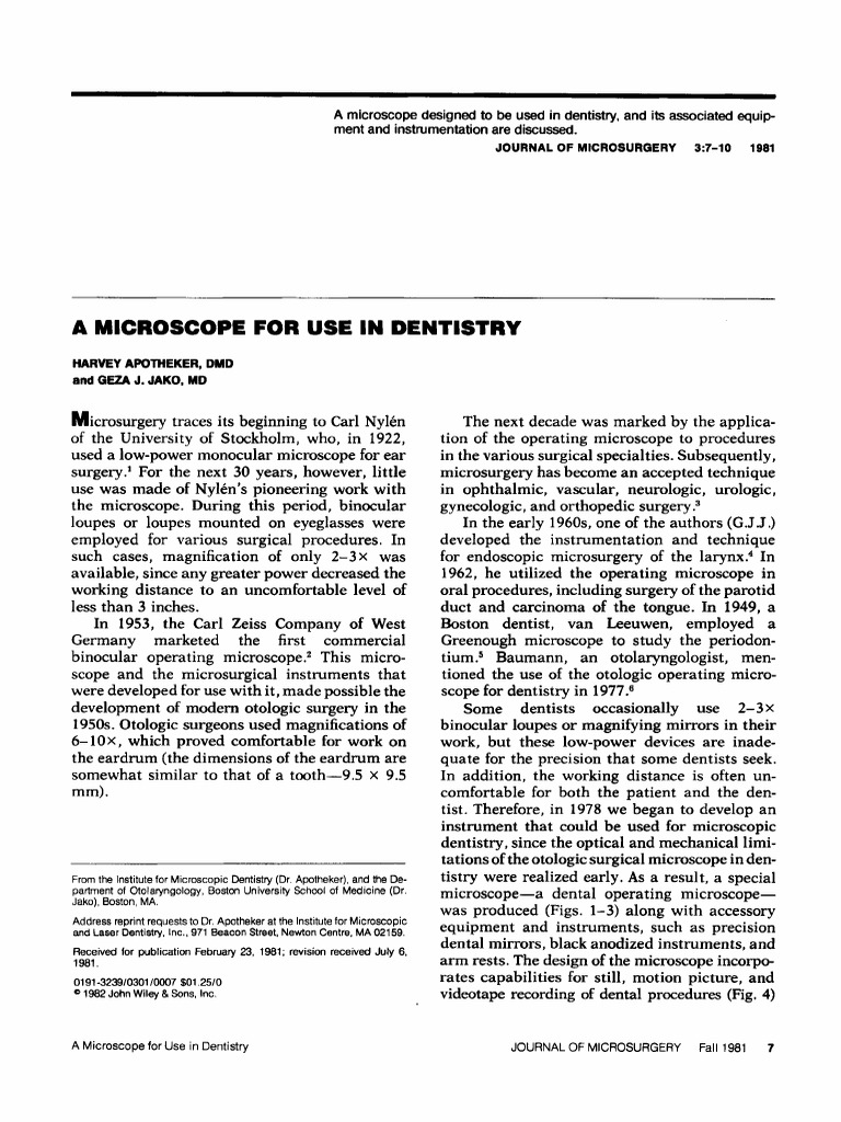 Apotheker1981 Article Dental Microscope PDF Lens (Optics) Microscope