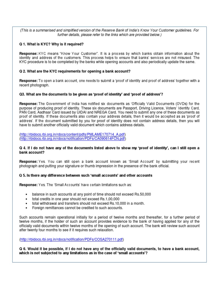 This Is A Summarised and Simplified Version of The Reserve Bank of India |  PDF | Identity Document | Banks