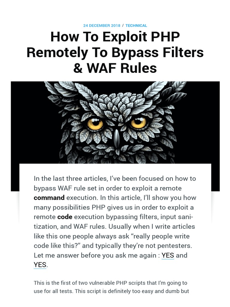How To Exploit PHP Remotely To Bypass Filters & WAF Rules: Command Code ...