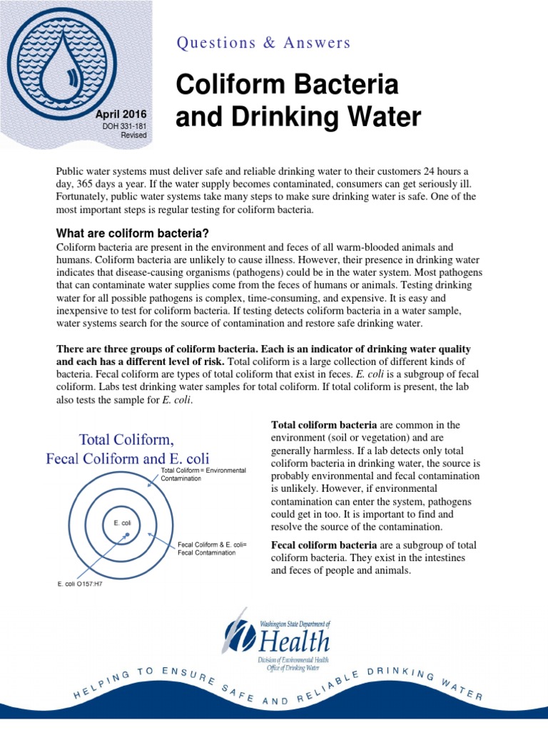 Coliform Bacteria and Drinking Water: Questions & Answers | PDF ...