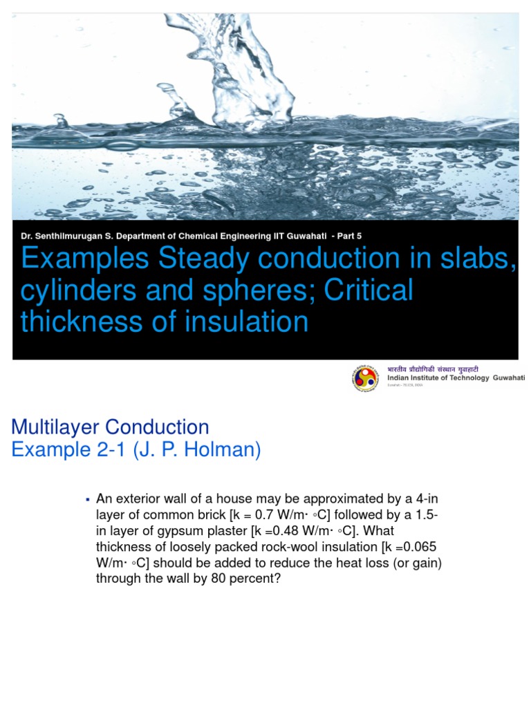 Examples Steady Conduction in Slabs, Cylinders and Spheres Critical