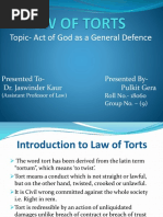 Topic-Act of God As A General Defence: Presented To - Dr. Jaswinder Kaur Presented by - Pulkit Gera