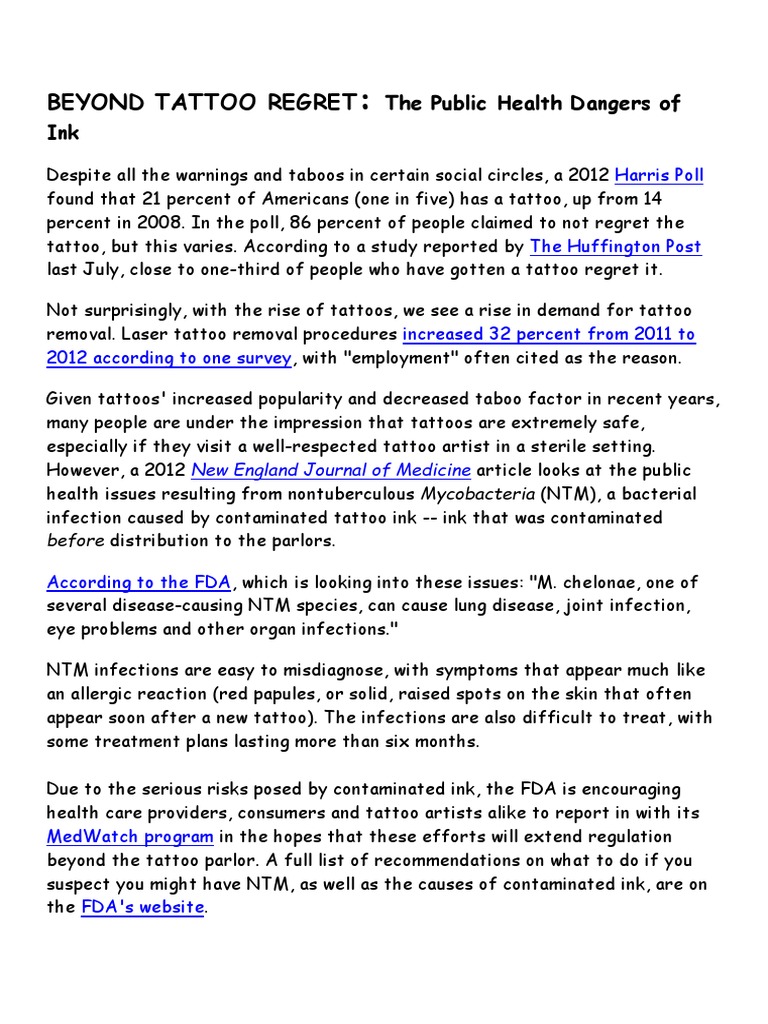 Βευονd Ταττoo Regret The Public Health Dangers of Ink PDF Tattoo Health Care