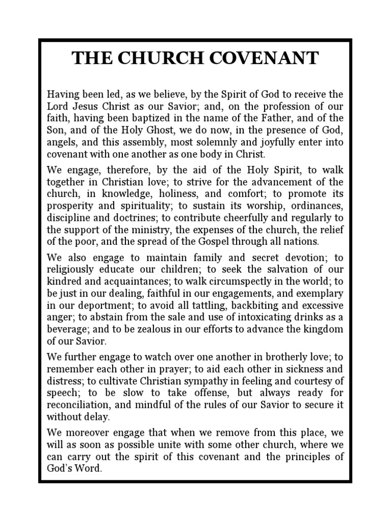 Baptist Church Covenant Agreement | PDF