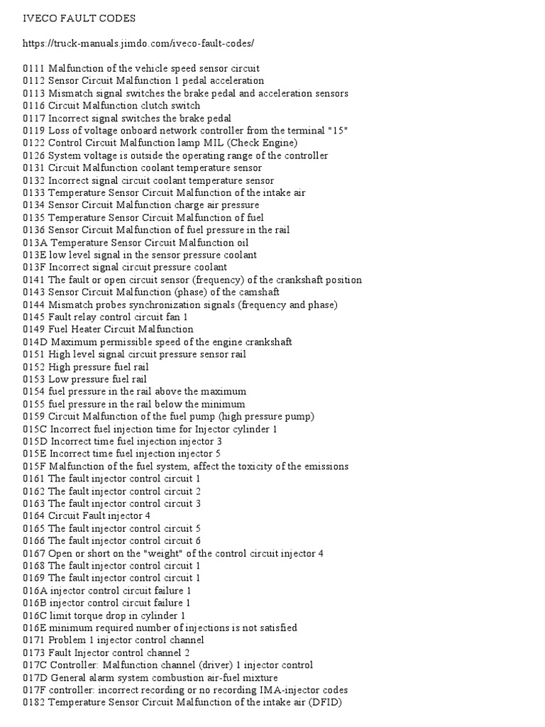 Iveco fault codes pdf download free pdf fuel injection turbocharger