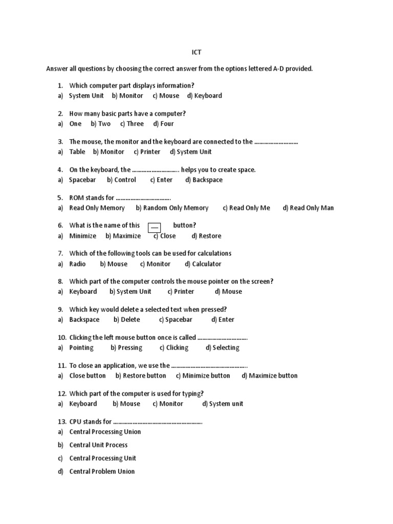 ICT Exam | Download Free PDF | Button (Computing) | Computer Keyboard