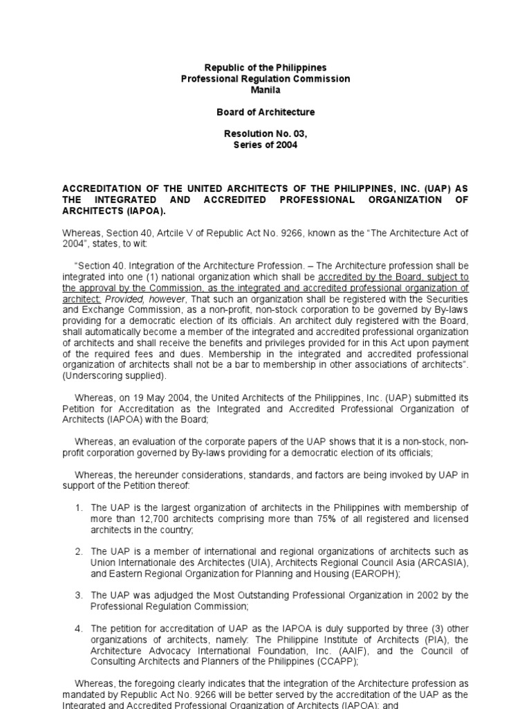 PRC BOA Board Resolutions PDF Architect Profession