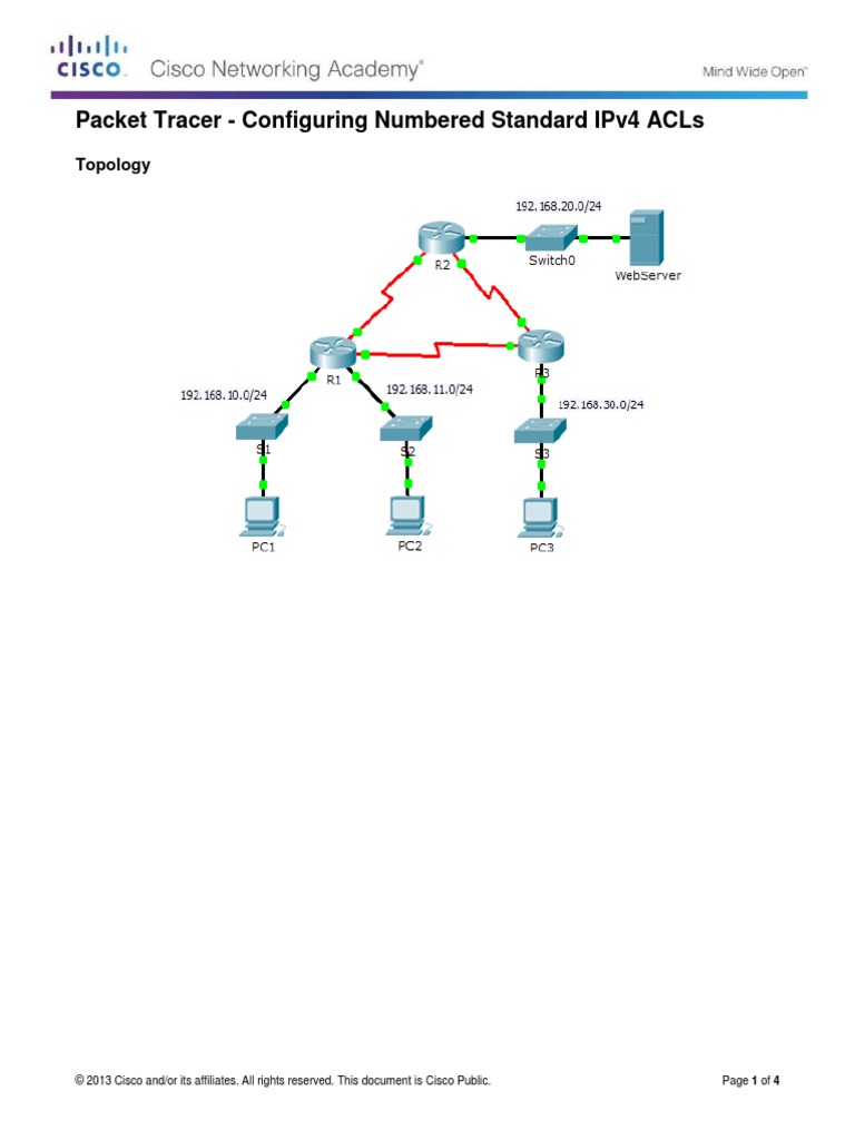 Configuring Numbered Standard IPv4 ACLs | PDF | Router (Computing ...