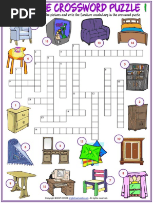 Furniture Vocabulary Esl Crossword Puzzle Worksheets for Kids