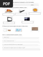 Prueba de Ciencias Naturales La Luz y El Sonido