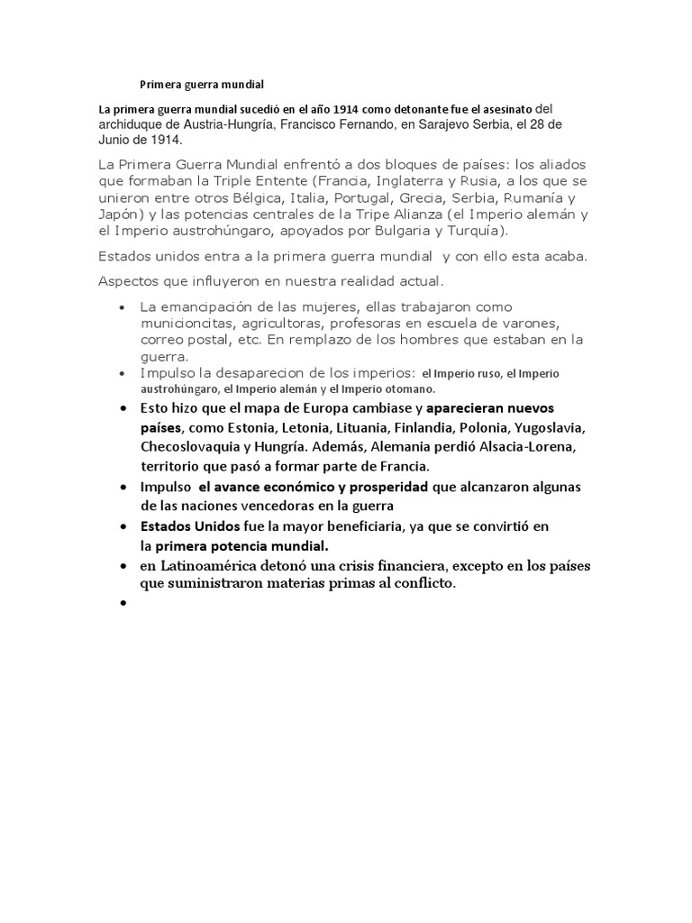 Impacto de la Primera Guerra Mundial | PDF | Viajes y turismo
