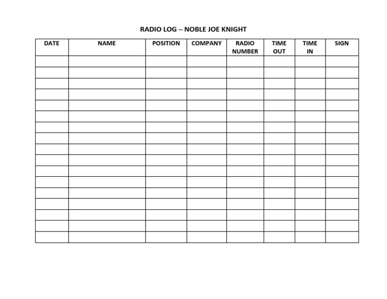 Noble Joe Knight Radio Log Template | PDF