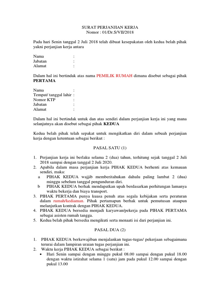 Surat Perjanjian Kerja Pdf