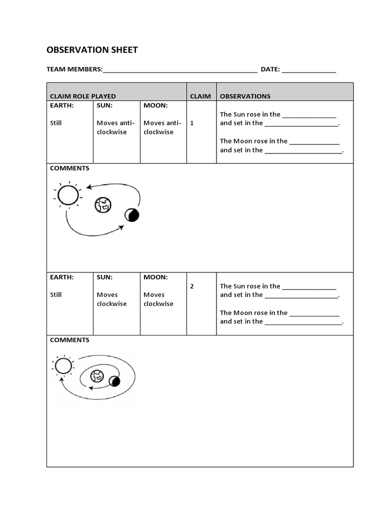 Celestial Movements Observation Sheet | PDF