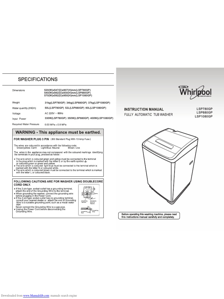 Whirlpool Washing Machine Manual PDF Domestic Implements Machines