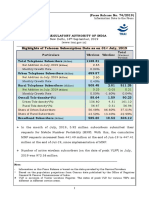 Highlights of Telecom Subscription Data As On 31 July, 2019: Particulars Wireless Wireline Total