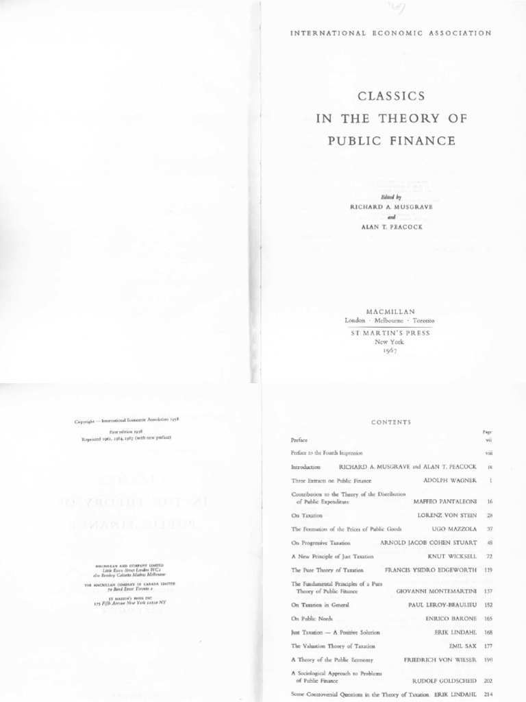 Musgrave Peacock 1958 Classics in The Theory of Public Finance